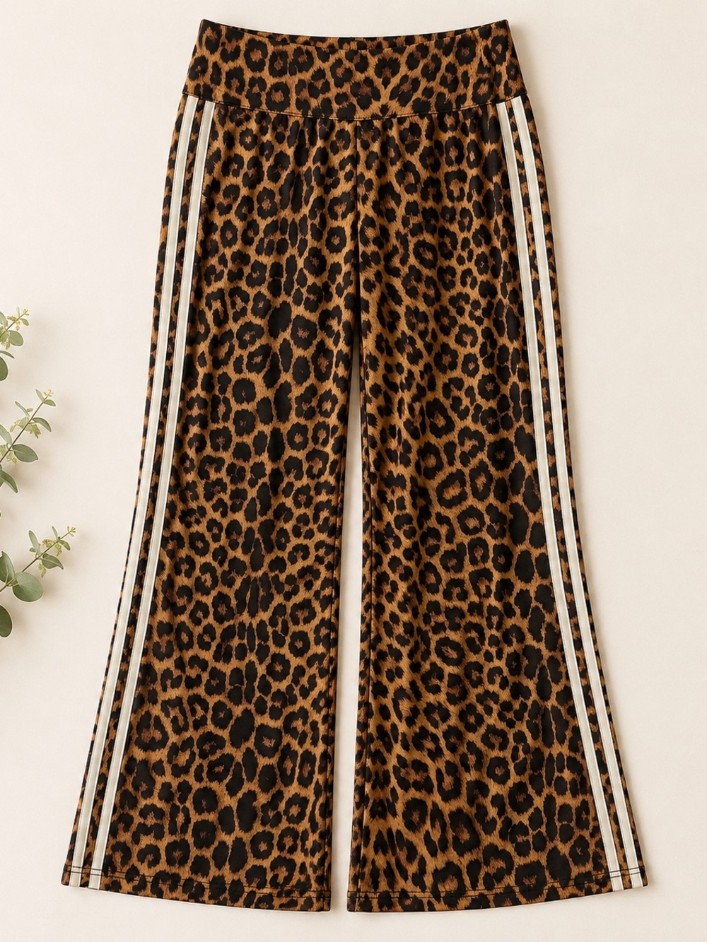 Leopard Print Wide Leg Lounge Pants Women’s XL Animal Print Side Stripe Boho Y2K
